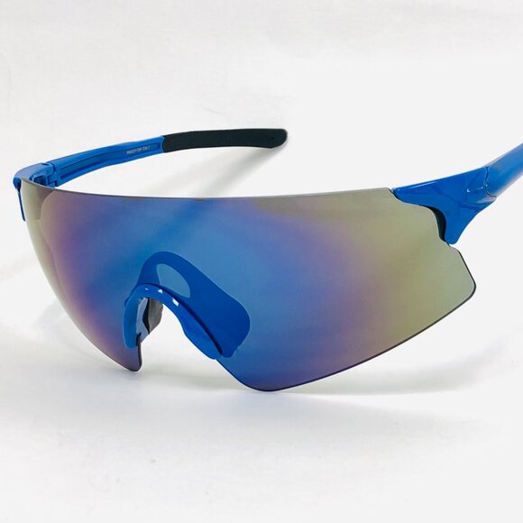 Men Sunglasses Blue Mirror Single One Piece Lens Oversize Wrap Around Lentes New - Picture 4 of 4